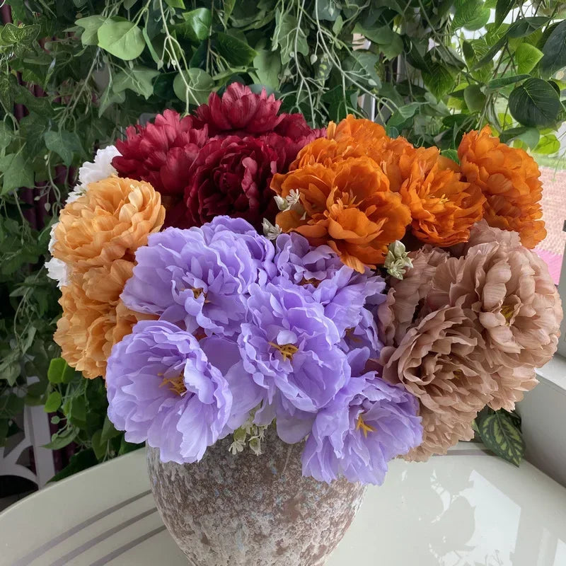 Bouquet of seven silk peonies for interior decoration and wedding - view 4