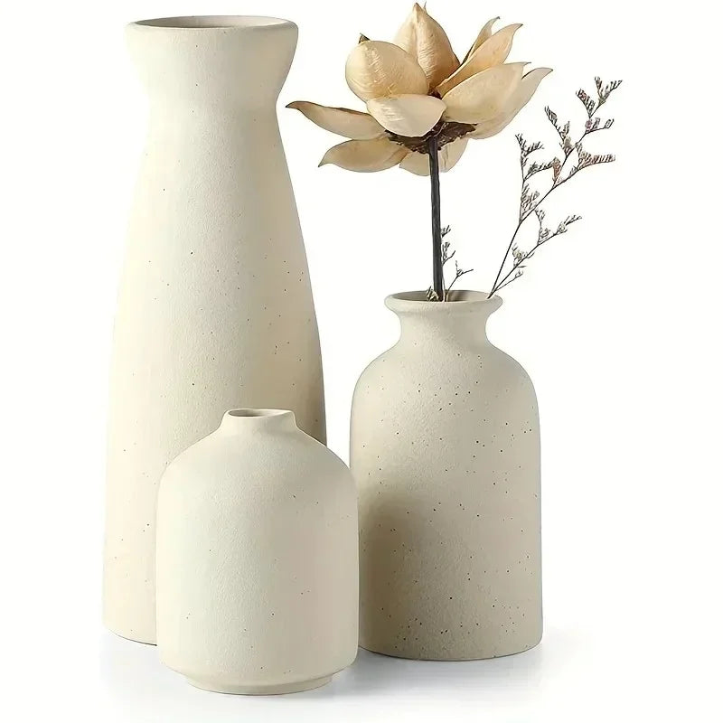 Ceramic Vase Set Of 3, Flower Vases For Rustic Home decor, Modern Farmhouse decor, Living Room decor,Shelf decor,Table decor