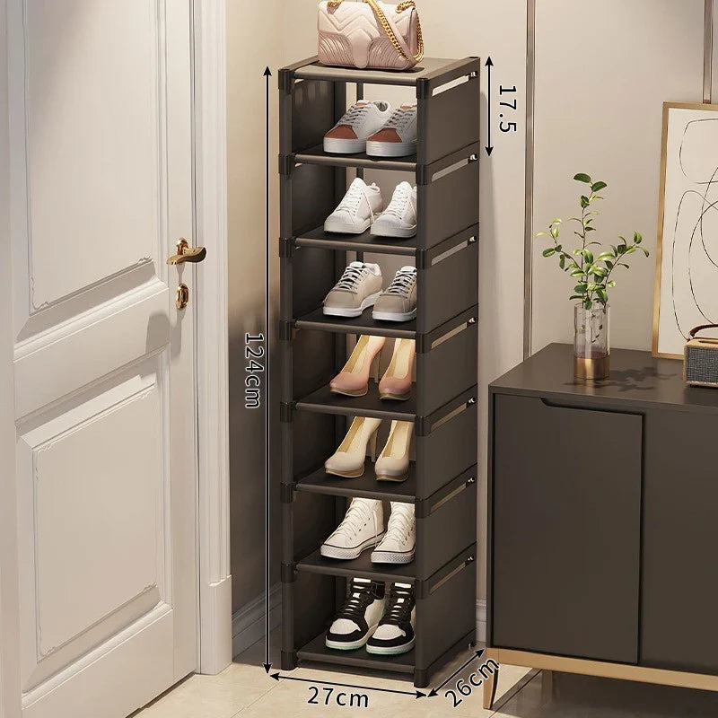 Stackable and adjustable shoe organizer space gain - Black 8 Layers