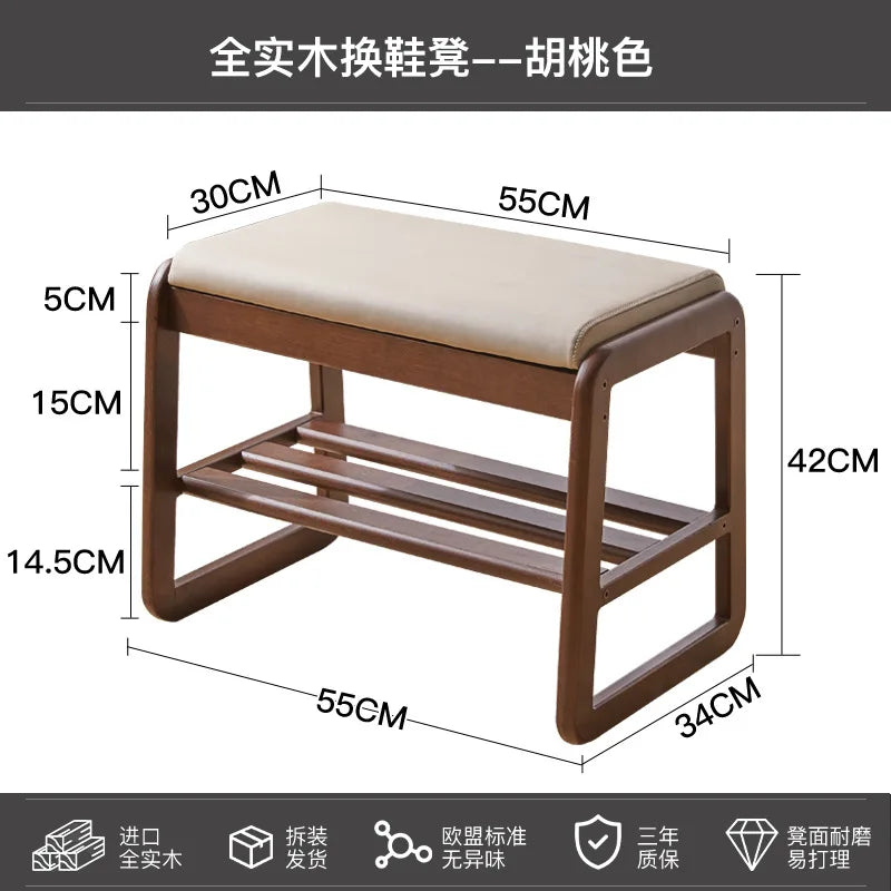Solid wood shoe bench for practical storage - A 55cm