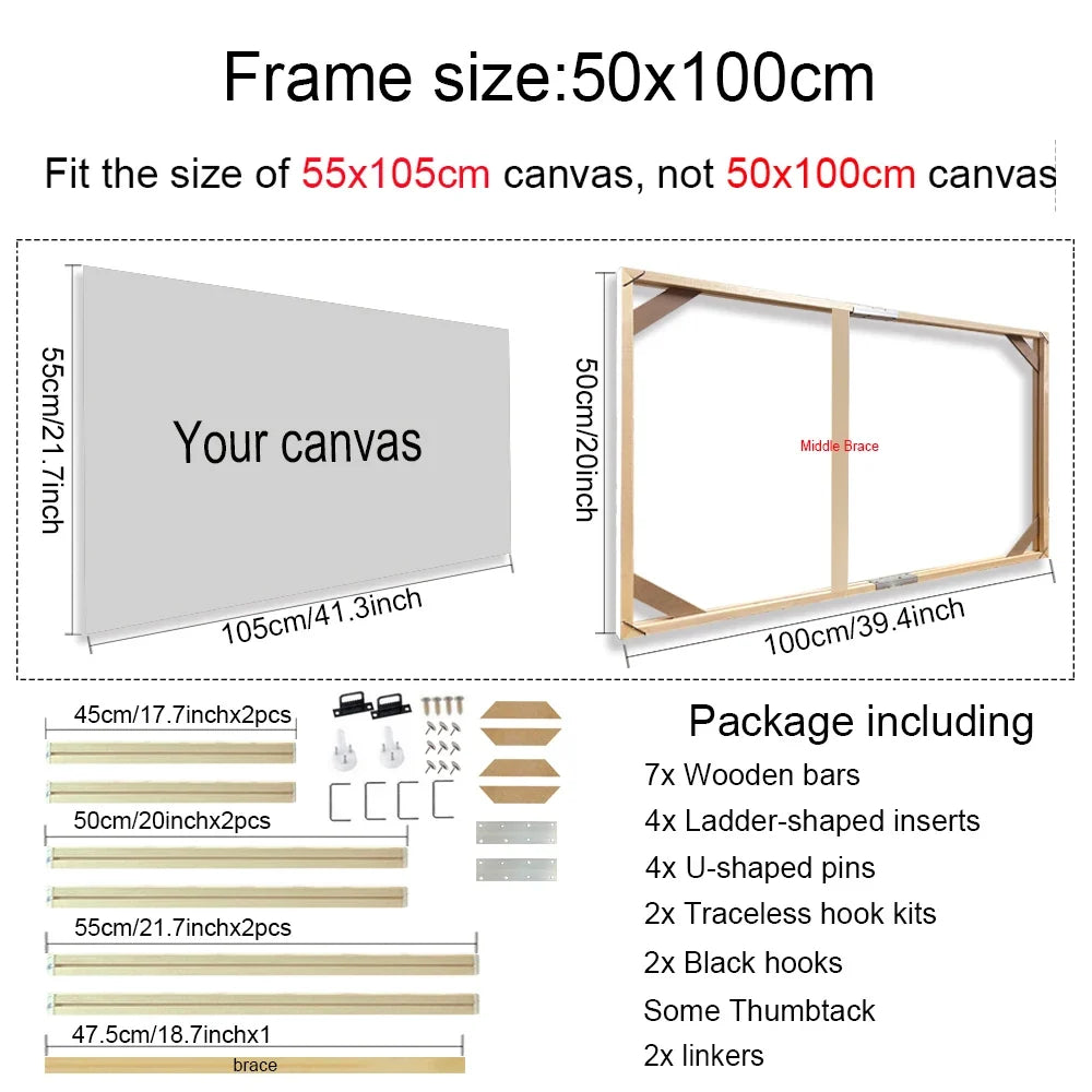 Wooden wall frame for decorative canvases and paints - 50x100cm