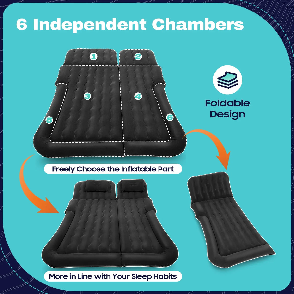 Car Mattress, SUV Car Air Mattresses, Movable, Thicker Air Bed for Travel, Camping, Outdoor Activities, Removable Inflatable Bed