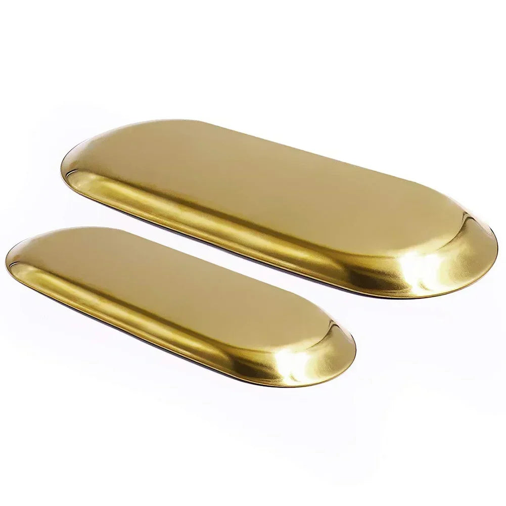 Gold stainless steel oval storage tray for various objects - view 3