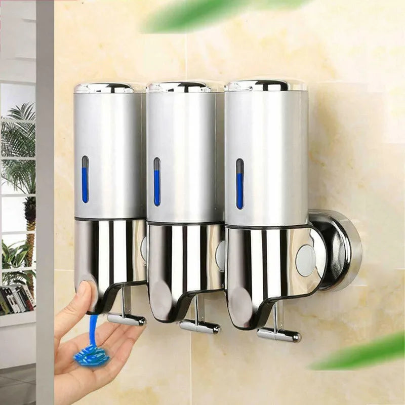 Set of 3 liquid soap dispensers with wall fixation