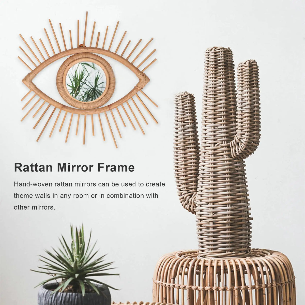 Eye-shaped rattan decorative frame for mirror - view 2