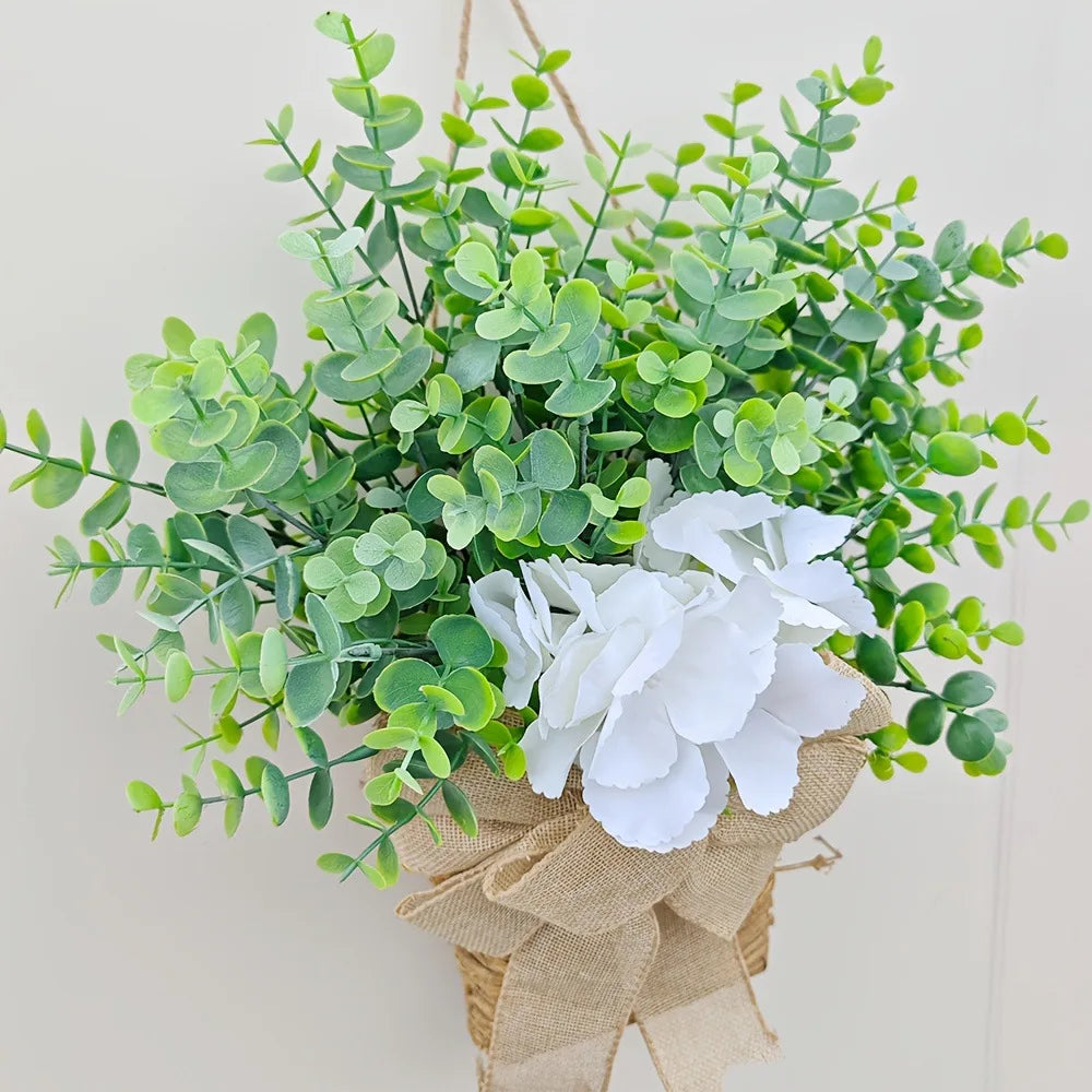 Spring crown in eucalyptus and decorative white flowers - view 5