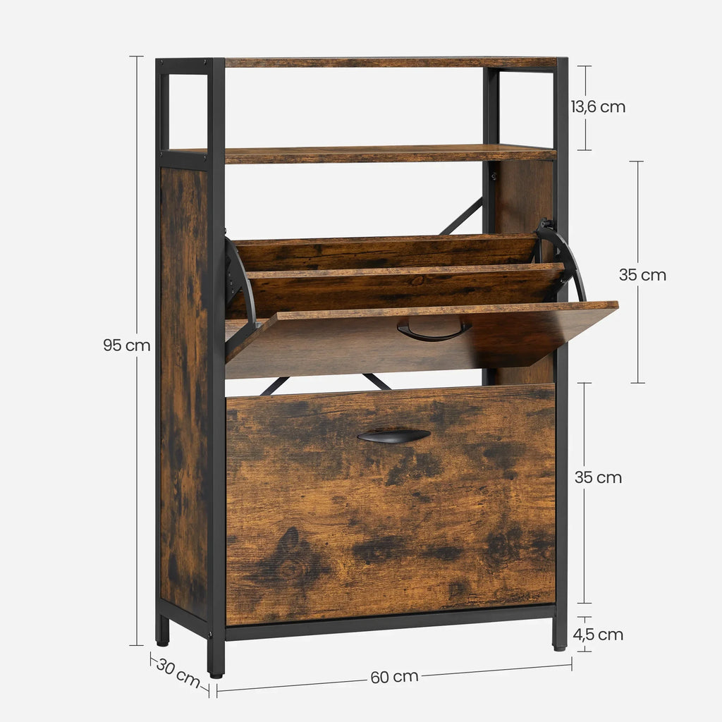 VASAGLE Shoe Cabinet with 2 Flip Doors, Hallway Shoe Storage Rack with Open Compartment, Internal Dividers, for 8-12 Pairs - view 5