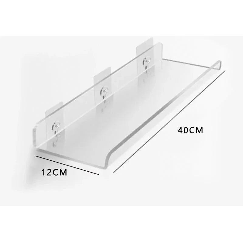 Acrylic Floating Wall Shelf Organizer for Living Room Decor - U 40X12cm / Sticker Install