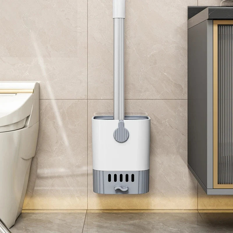 Toilet brush set with flexible wall support - view 2