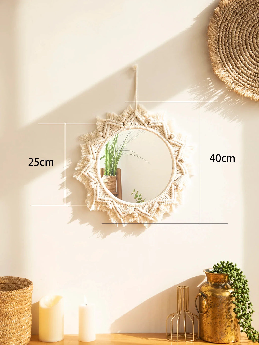 Boho decorative mirror in macrame for handcrafted wall decoration - KK053-M0797