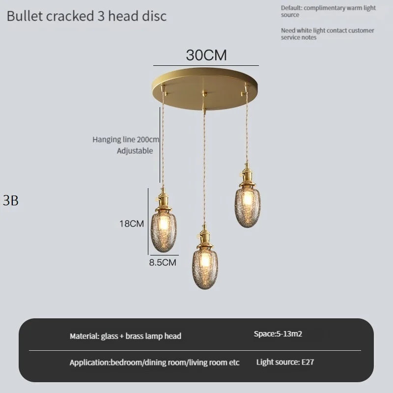 Vintage pendant light with crystal glass switch and shade - Disque 3 B / Warm White / 4 W (max. 100 W)