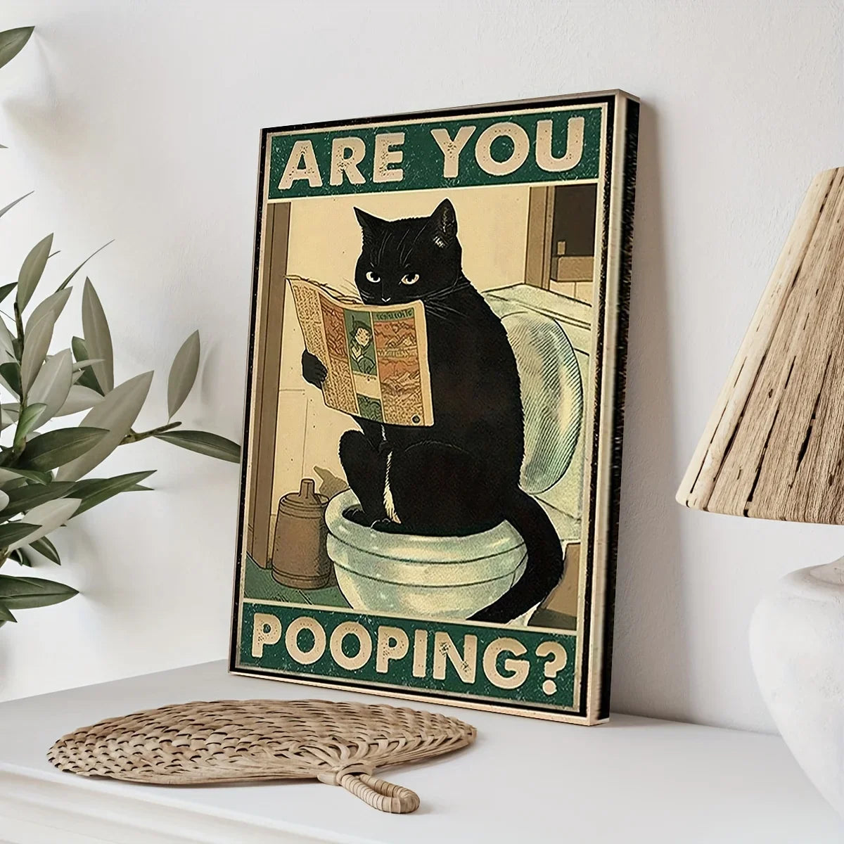 Humorous quote black cat reading journal in toilet fun decor - view 2