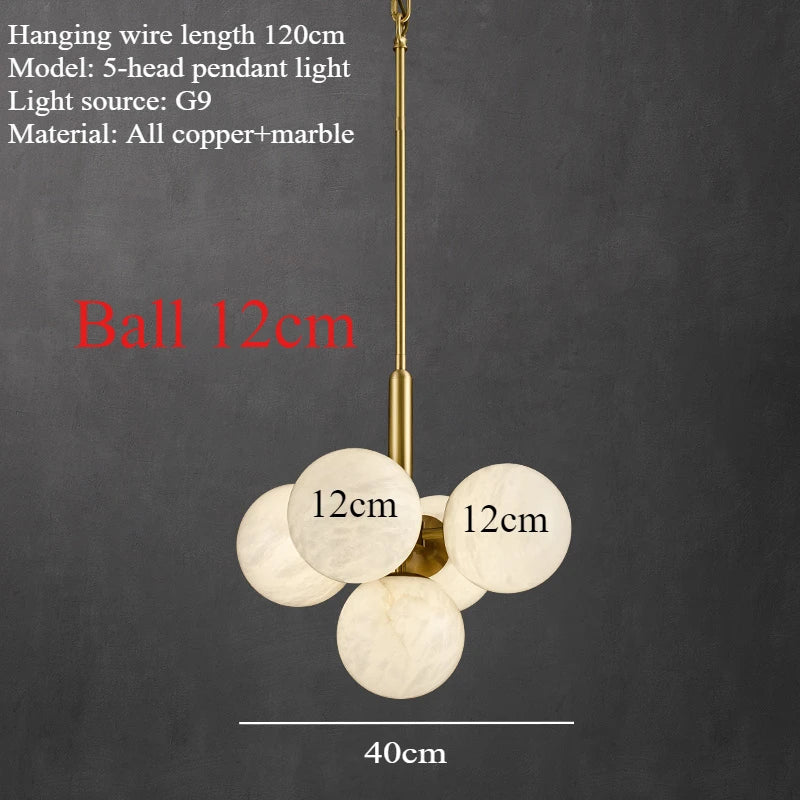 All-in-minimalist and creative marble round copper chandelier - A5-D 40 cm / Cool White