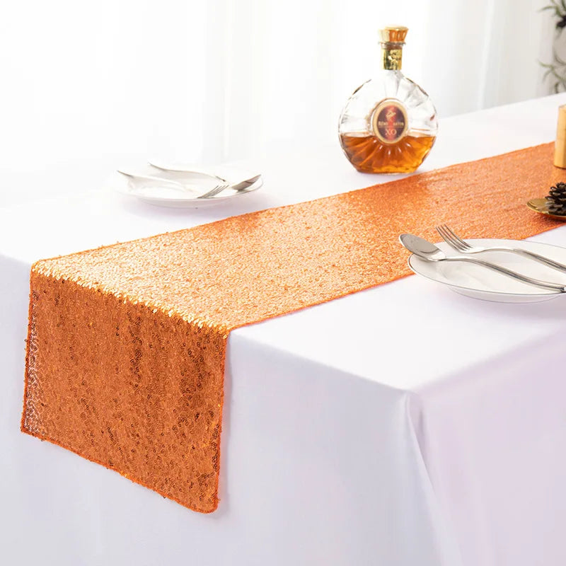 Orange Glitter Table Runner for Weddings and Parties, Style Two - 30X120cm