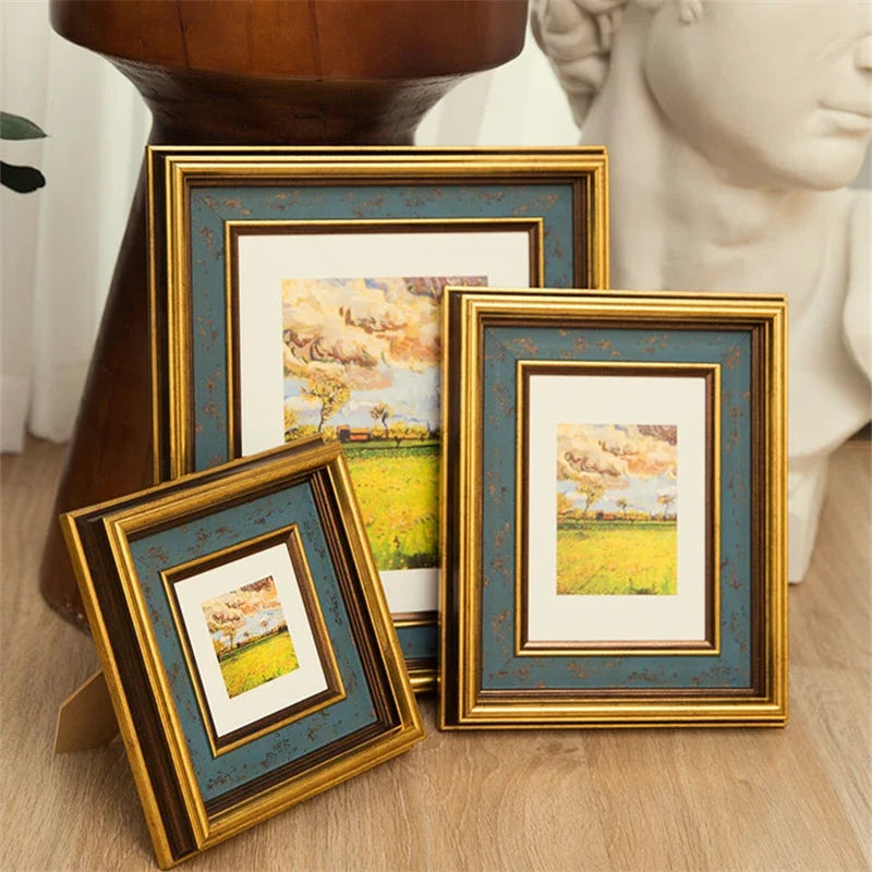 American retro photo frame with golden border for interior decoration