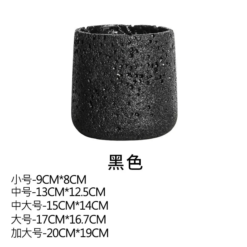 Flower pot in Nordic style cement with decorative tray - Black / 9 cm x 8 cm