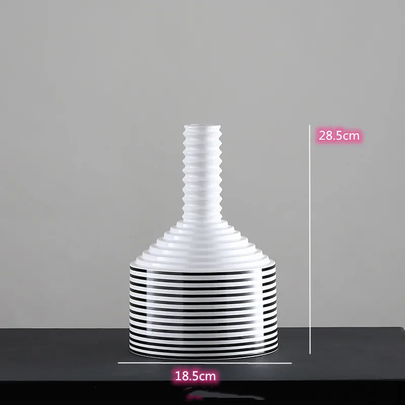 Black and White Striped Ceramic Vase, Flower Pot Decoration, Home and Living Room Decoration, Creative Geometric Striped Vase - B