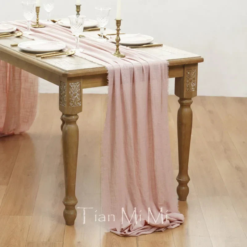 Vintage style cotton gauze wedding table runner - Dust pink / 40x200cm
