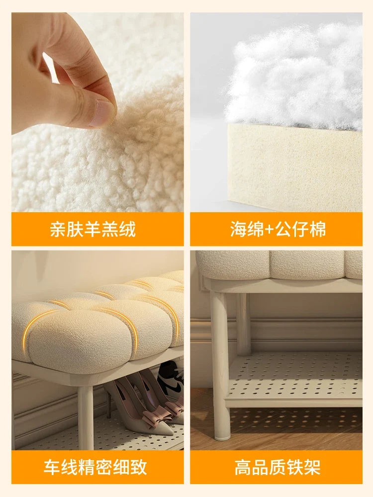 High capacity luxury lamb wool shoe bench creative storage - view 3