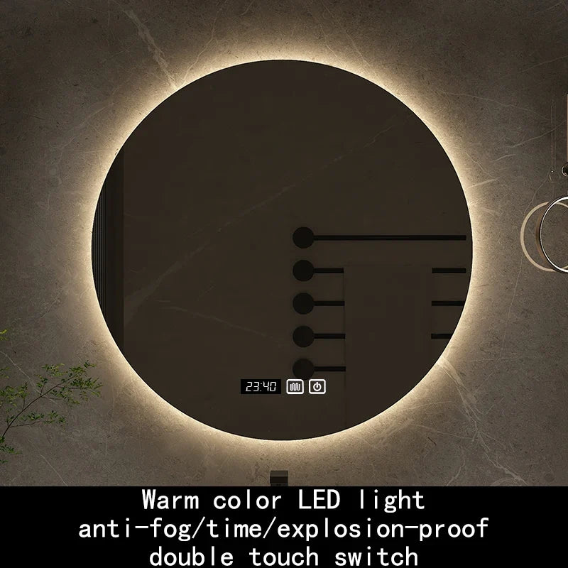 Smart Bluetooth Round Backlit Anti-Fog Mirror - Preheat Time Display
