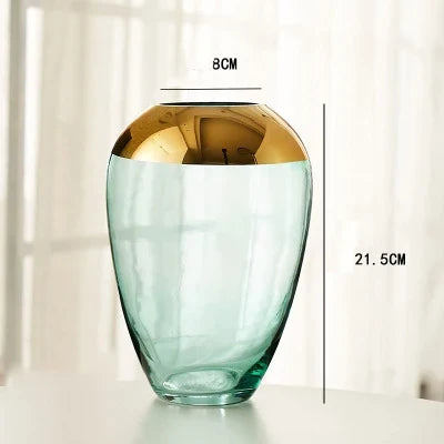 Light luxury handicraft ornaments, ice flower colored glass vase, large transparent glaze ware - as picture1