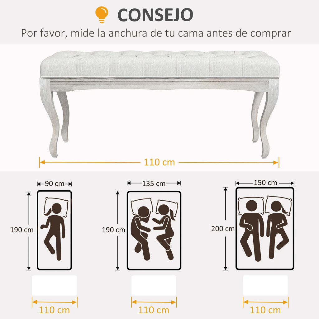 Padded stool for bed foot with wooden feet - view 4