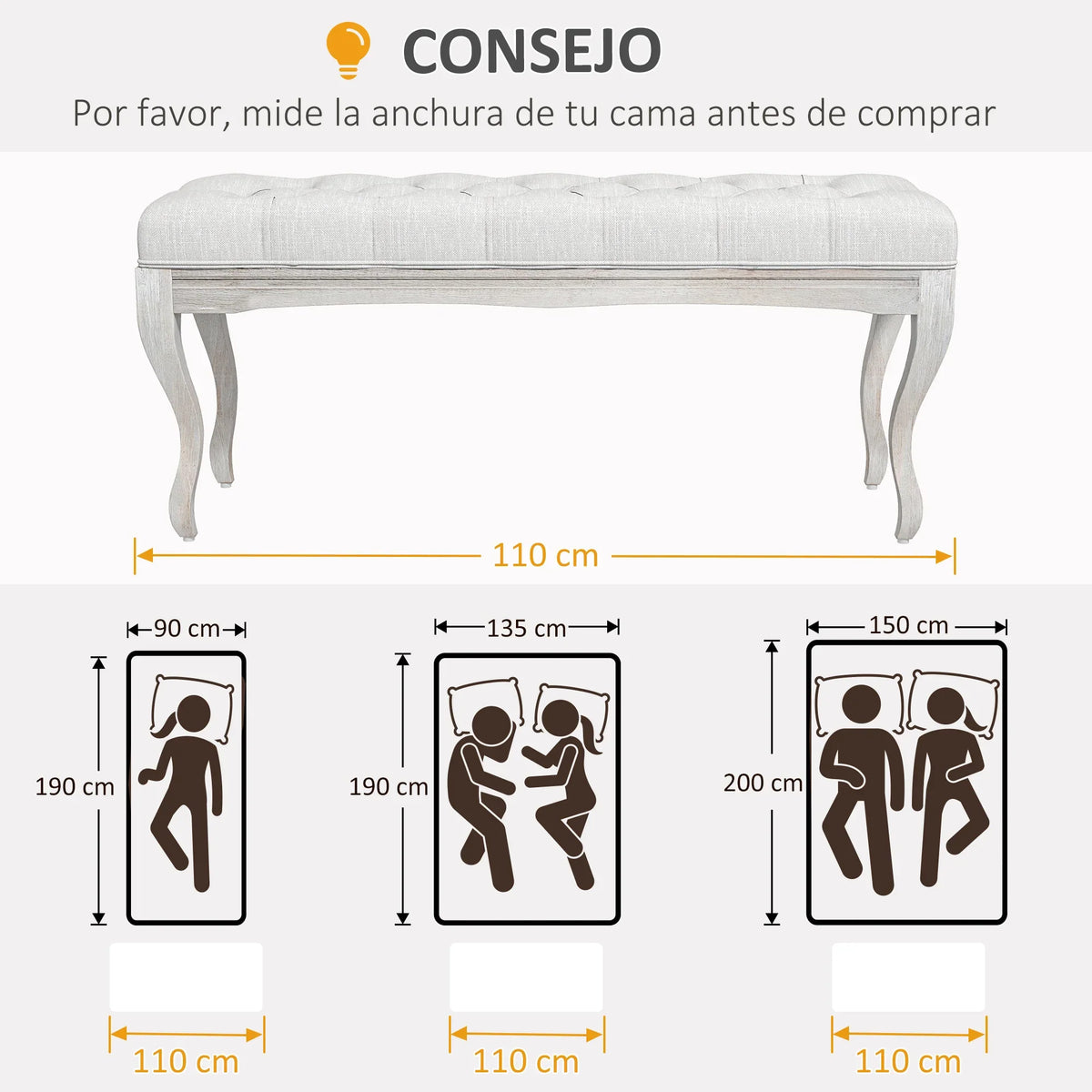 Padded stool for bed foot with wooden feet - view 4