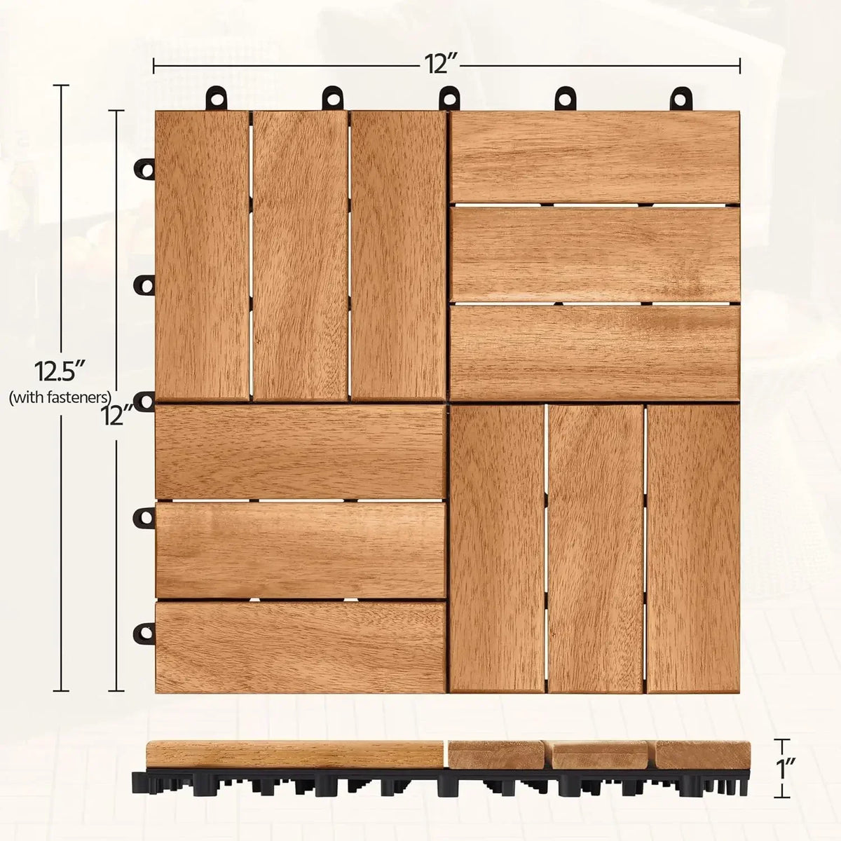 108-Pack 30cm Acacia Wood Interlocking Deck Tiles Waterproof - view 7