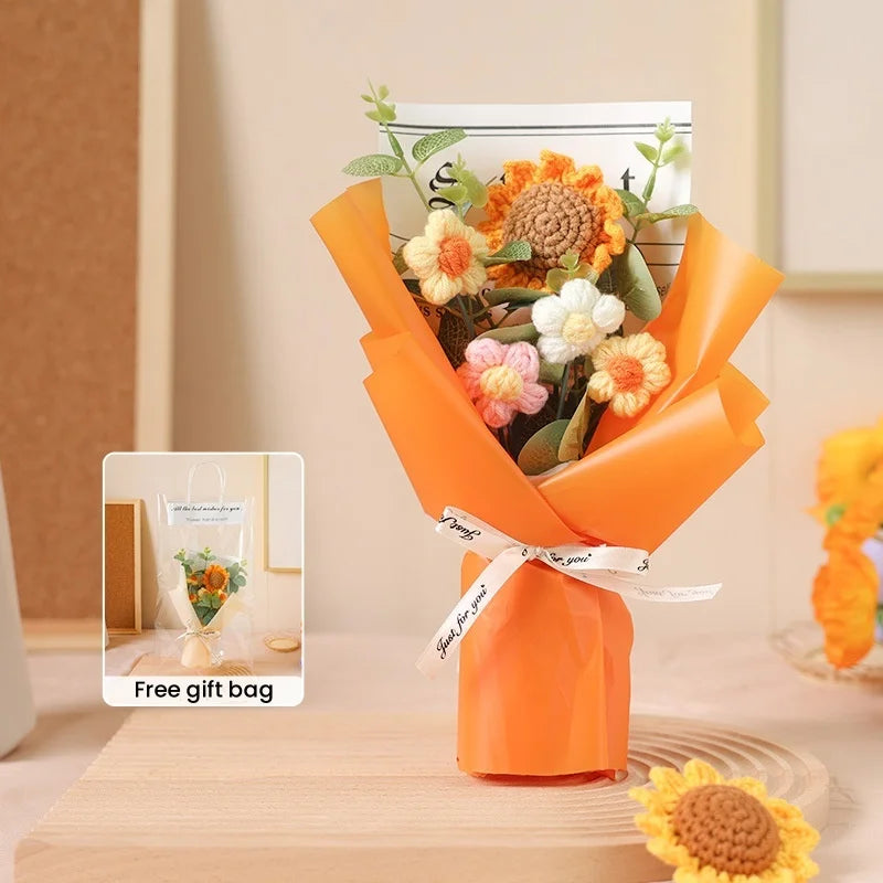 Bouquet of handmade crochet sunflowers for gifts and decorations - Orange