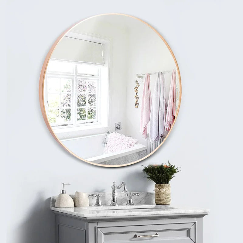 Modern round mirror with aluminum frame for wall decoration - view 2