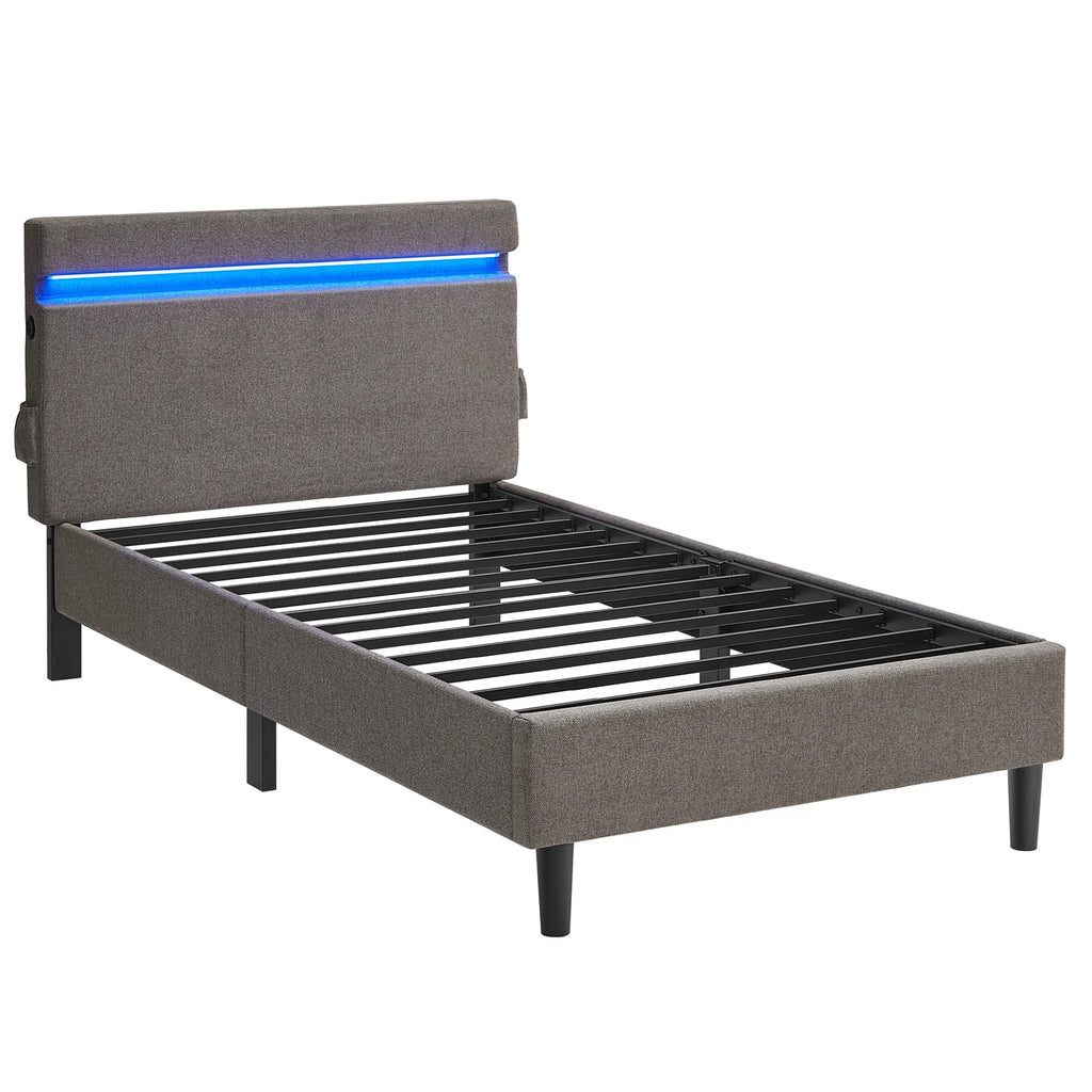 VASAGLE Metal Single Bed, 90 x 190 cm, Bed Frame, with Headboard, LED Lighting, USB and Type-C Port, Modern Style - view 4