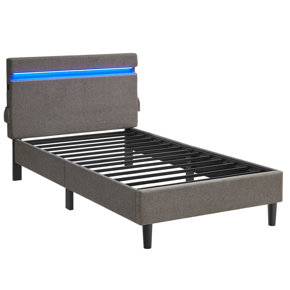 VASAGLE Metal Single Bed, 90 x 190 cm, Bed Frame, with Headboard, LED Lighting, USB and Type-C Port, Modern Style - view 4