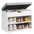 VASAGLE Shoe Bench, Bench, Shoe Rack with Padded Cushion, Shoe Organiser with 3 Levels, 30 x 60 x 44 cm, for Hallway - White