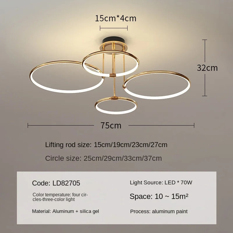 Modern decorative chandelier in ring for elegant interior - D 75cm / 3 modifiables