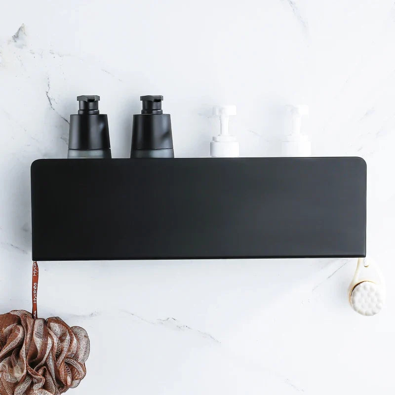 Wall storage shelf with aluminium hooks for kitchen and shower
