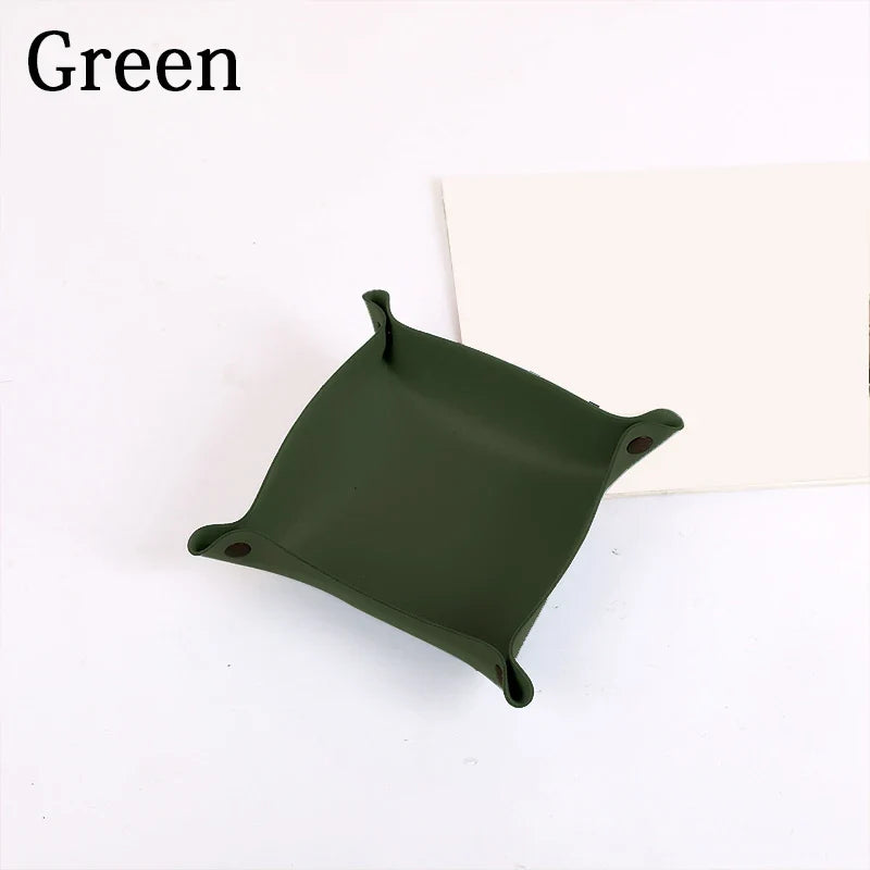 Nordic leather storage tray versatile office organizer - Green / M 25x25cm