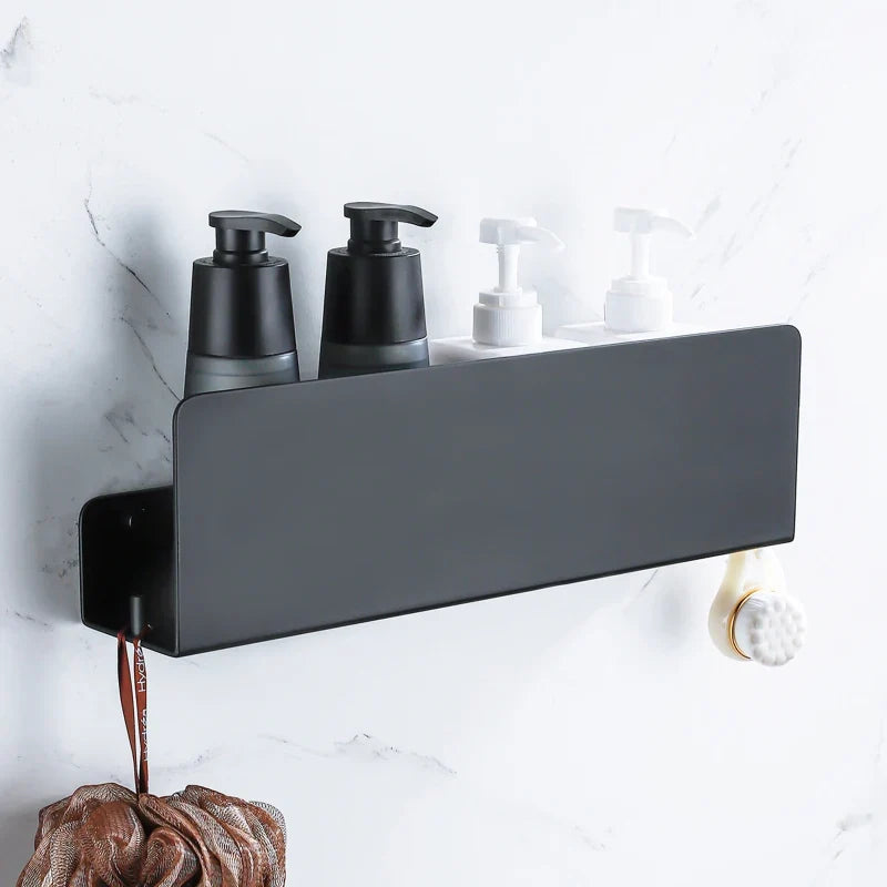 Wall storage shelf with aluminium hooks for kitchen and shower - view 2
