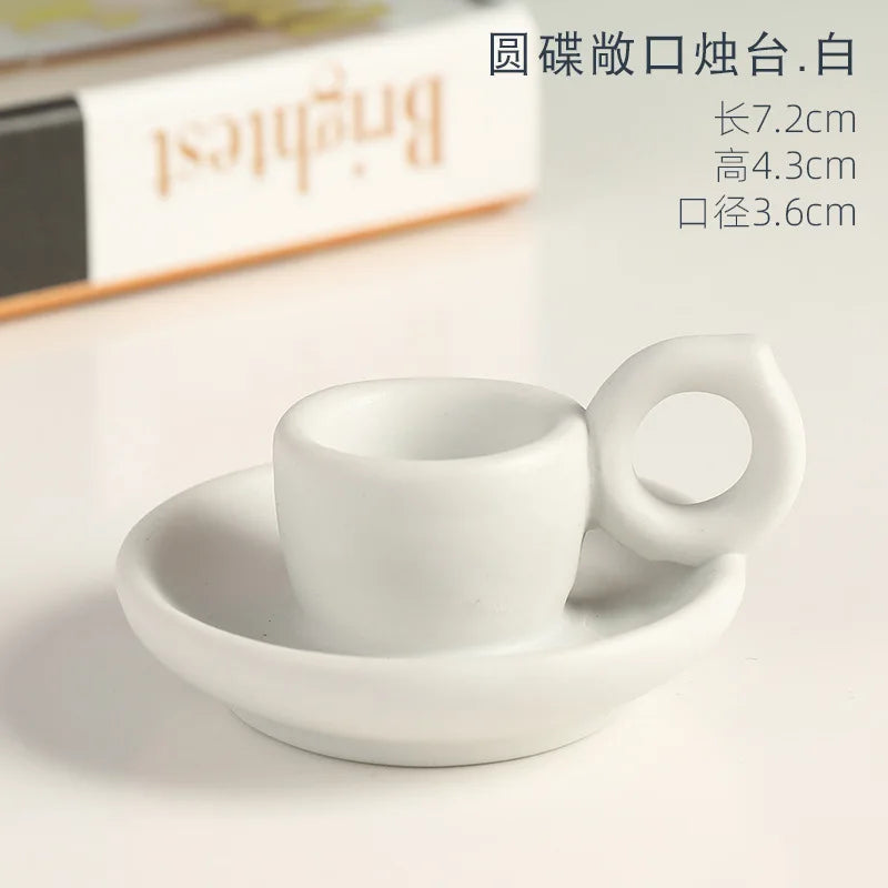 Nordic ceramic candle holder for elegant interior decoration - Open-White