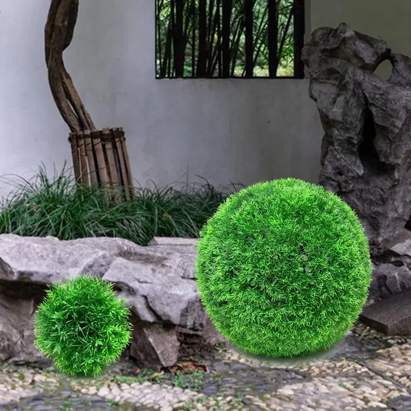 Artificial grass ball in decorative pine needles - view 2