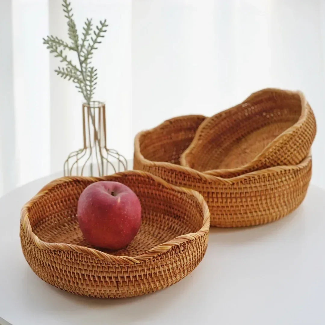 Round Rattan Woven Basket, Wicker Fruit Basket, Bread Food Kitchen Home decor Organizer, Breadbasket For Kitchen - view 5