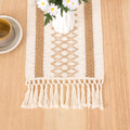 Geometrical bohemian table runner beige with pom-poms - 30X50cm