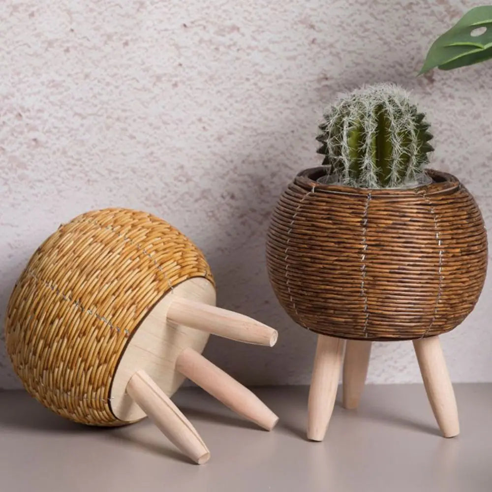 Creative woven rattan flower pot with removable feet and durable support - view 4