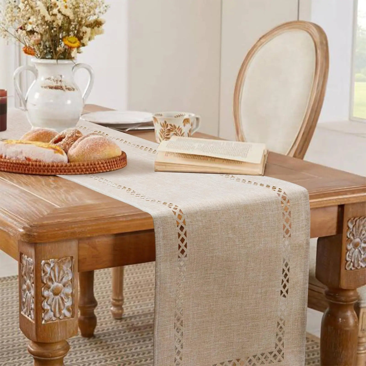 Linen openwork table runner chic bohemian style - view 3