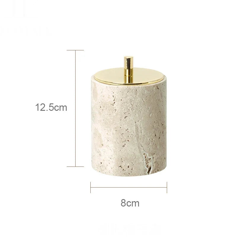 Elegant set of accessories in travertine for the bathroom - Cotton swabs can C