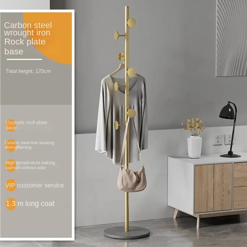 Floor To Floor Bedroom Light Luxury Rock Plate Base Metal Hanger, Marble Scarf and Bag Rack for Entering The Home Coat Rack - Style16