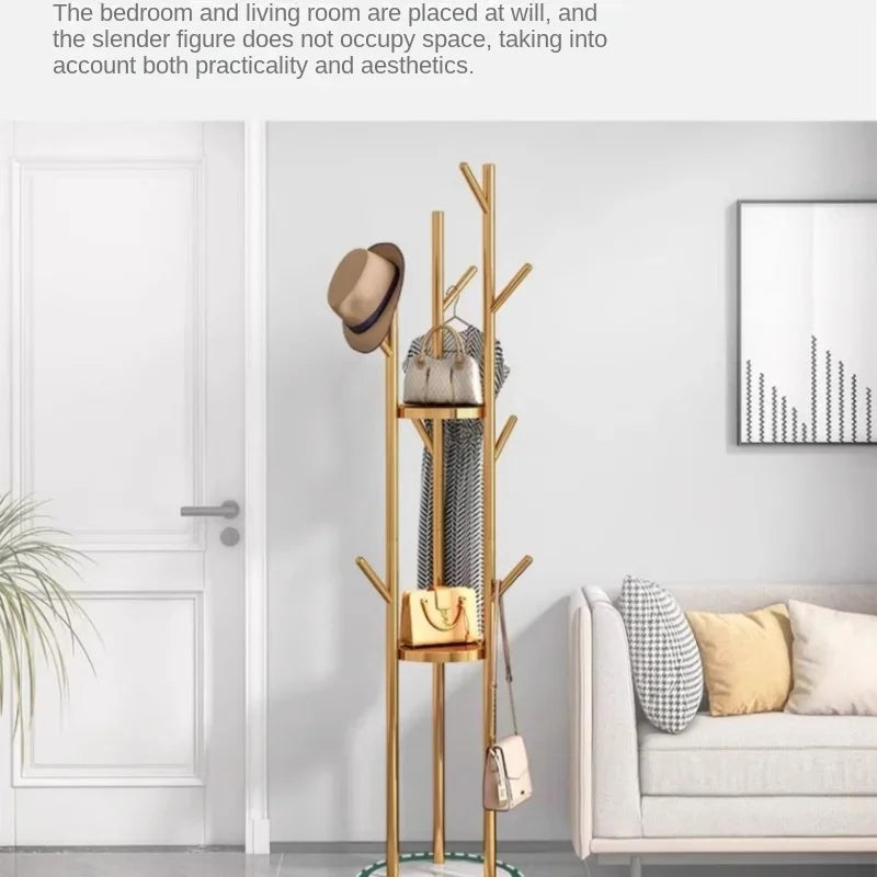 Freestanding Marble Metal Coat Rack, 3 Storage Shelves, 9 Hooks, Hall Tree for Coats, Hats, Bags, Entryway Organizer - view 5