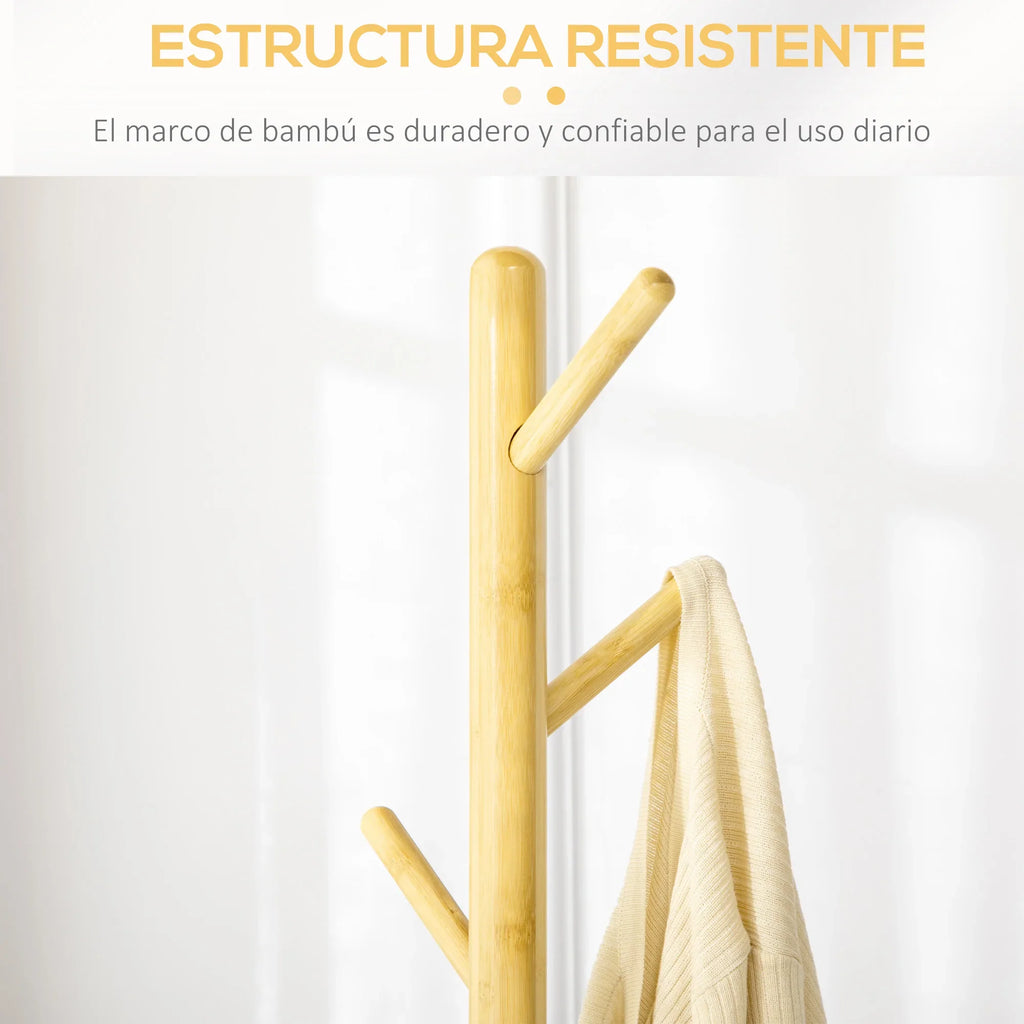 HOMCOM bamboo stand rack with 8 hooks Ø 37,8x175,6 cm Natural - view 6