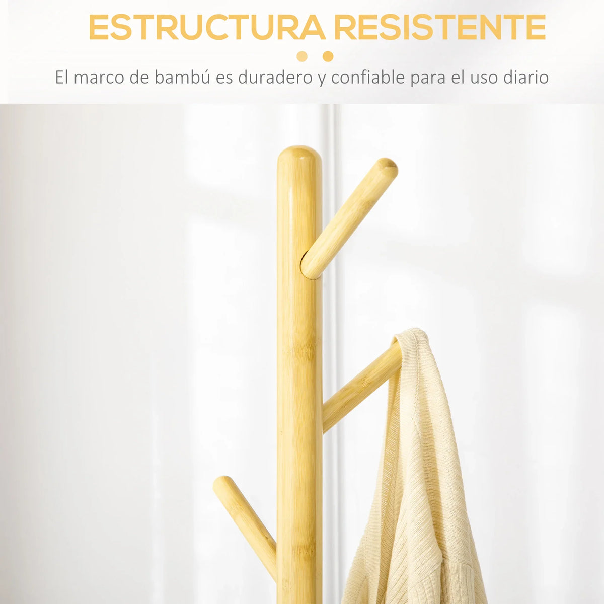 HOMCOM bamboo stand rack with 8 hooks Ø 37,8x175,6 cm Natural - view 6