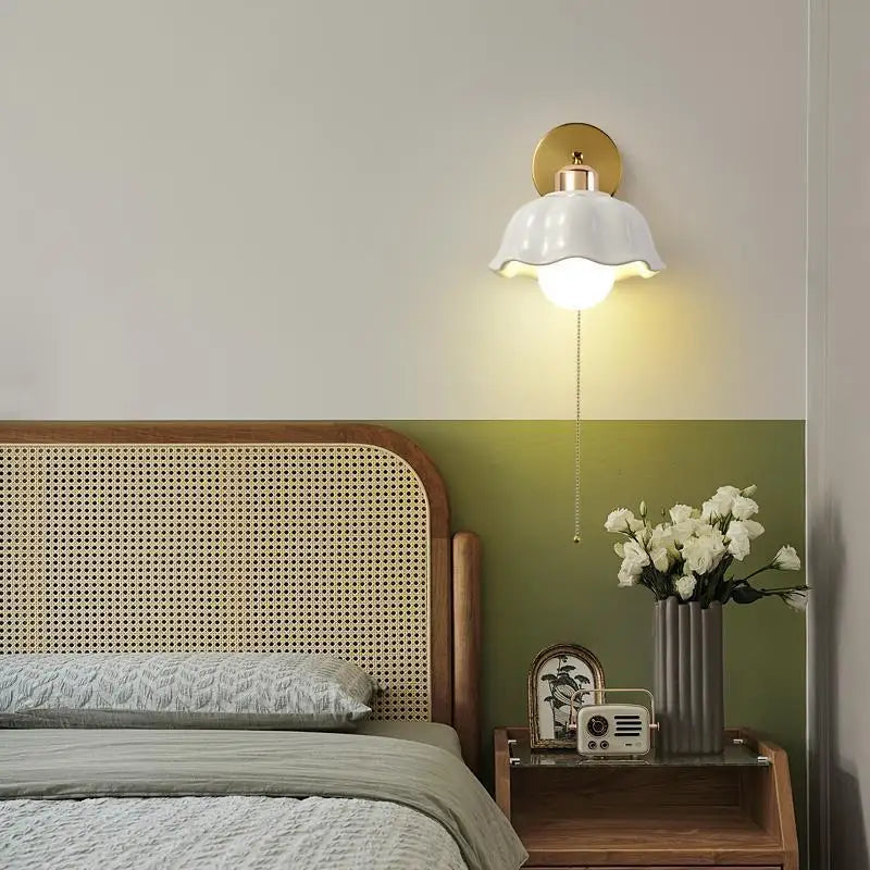 Nordic glass and modern ceramic wall sconce with pull-out switch - view 5