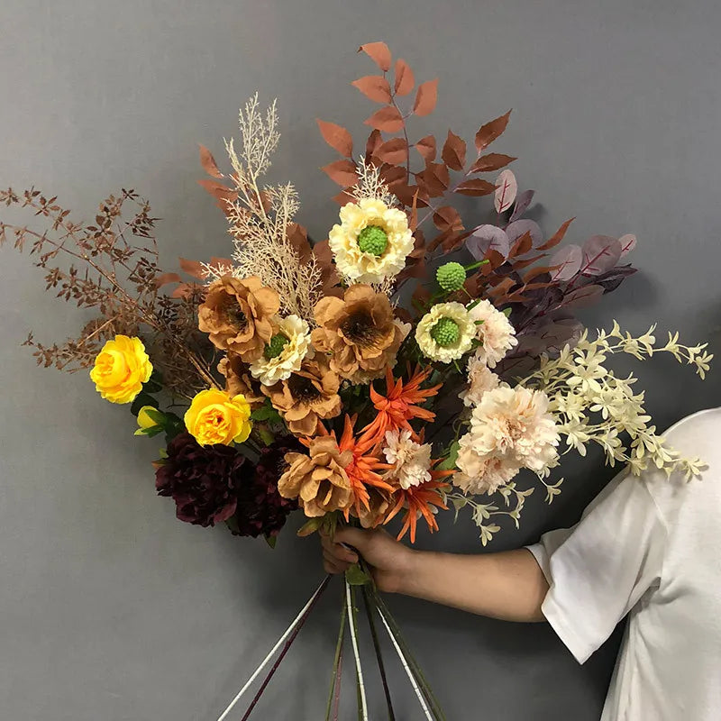 Autumn Rayon rose Botanical Bouquet, DIY Flower Arrangement, Wedding Party, Home Garden decor Accessories, Fake Plants - view 2